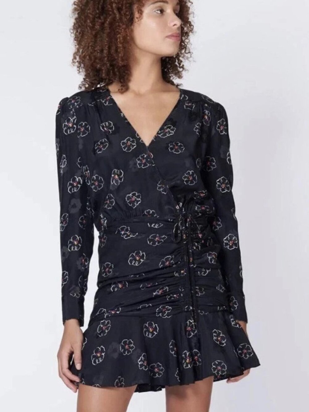 Veronica Beard Silk Mini Dress 10 V Neck Black Floral Designer Luxury